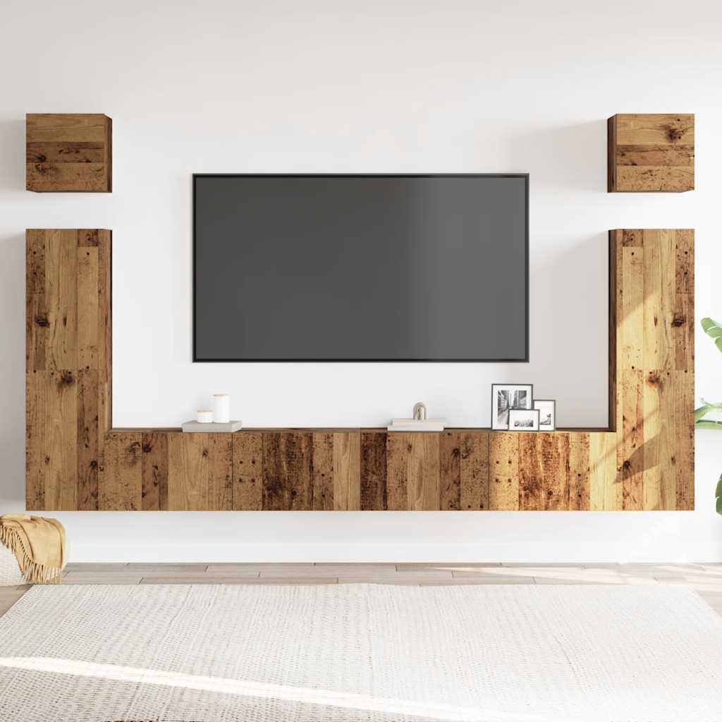 6 Piece TV Cabinet Set Wall-mounted Old Wood Engineered Wood