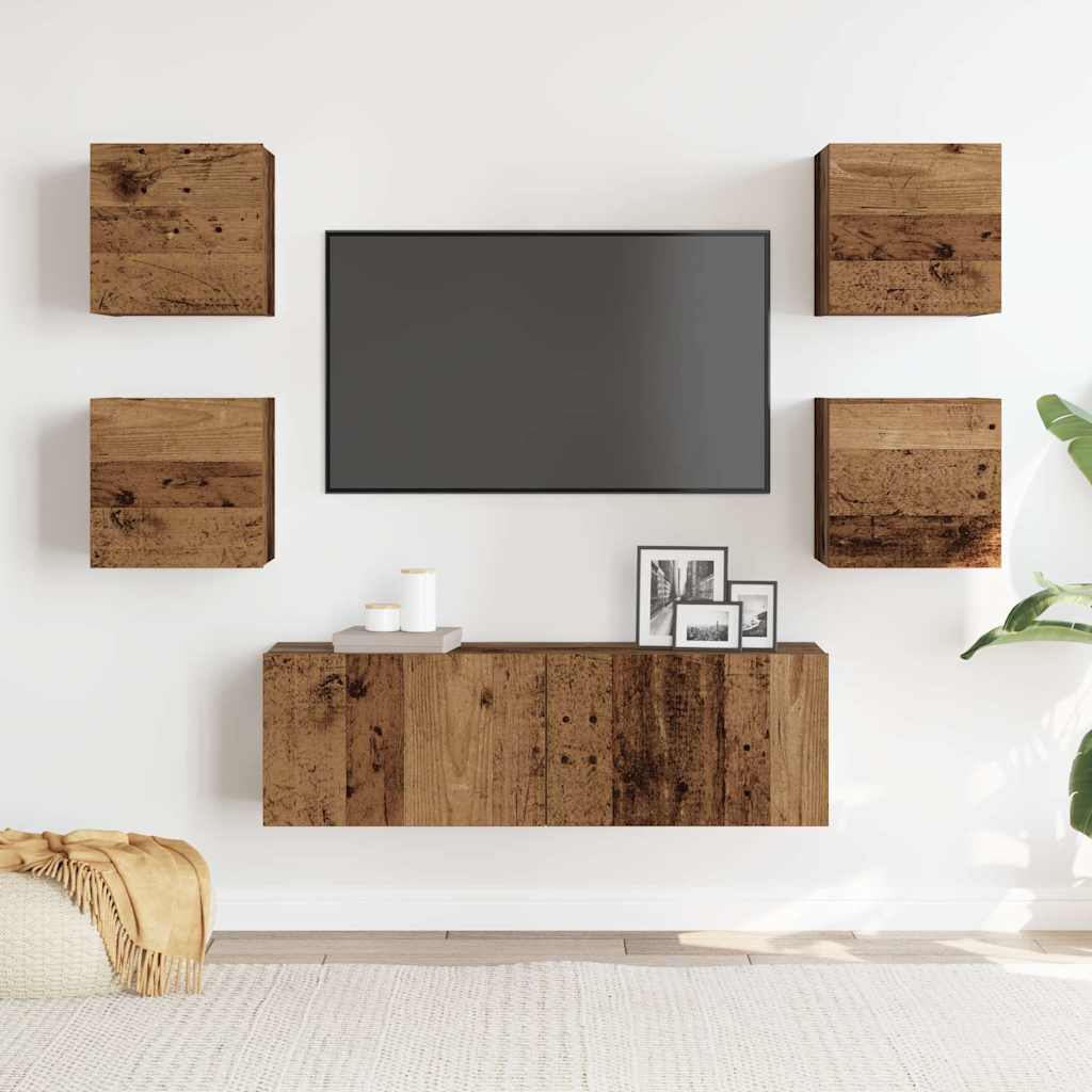 5 Piece TV Cabinet Set Wall-mounted Old Wood Engineered Wood