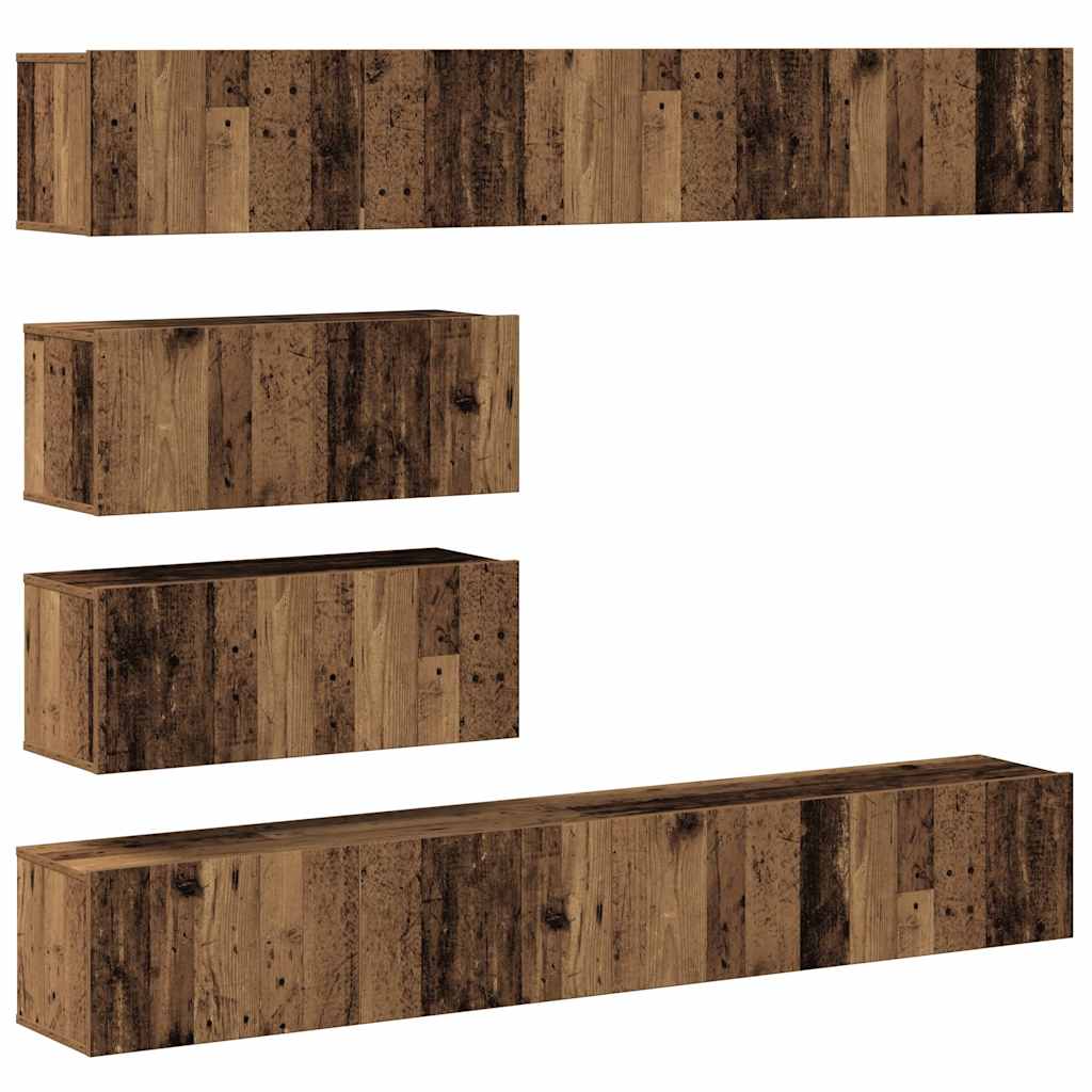 6 Piece TV Cabinet Set Wall-mounted Old Wood Engineered Wood