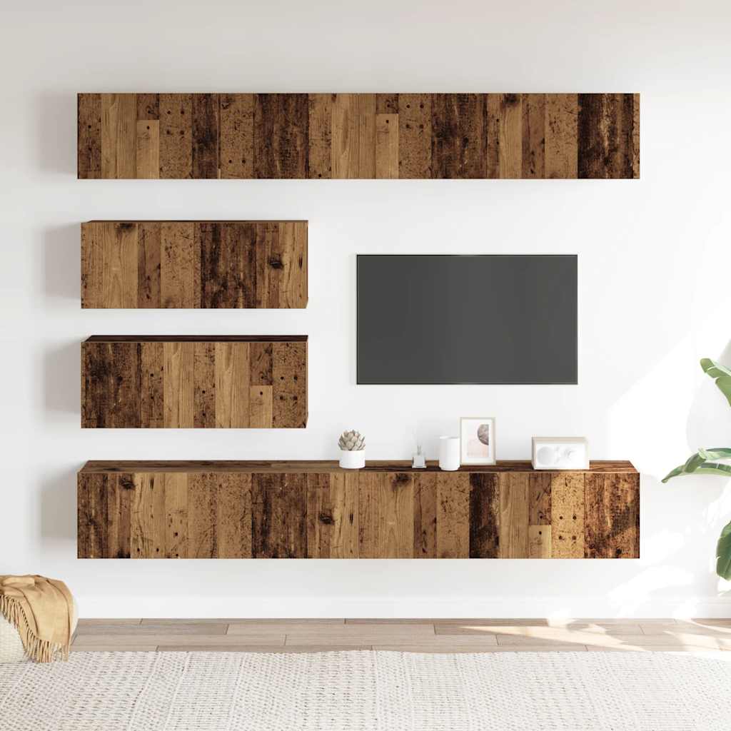 6 Piece TV Cabinet Set Wall-mounted Old Wood Engineered Wood