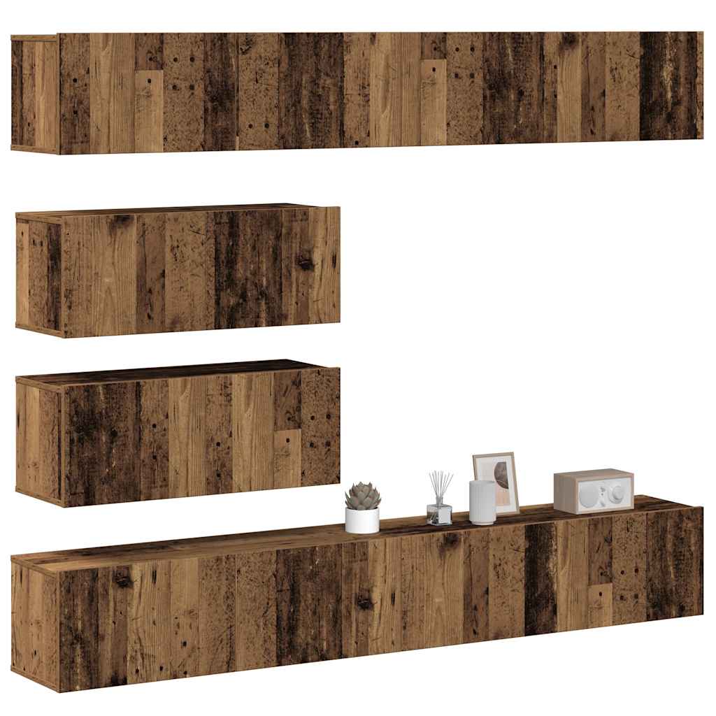 6 Piece TV Cabinet Set Wall-mounted Old Wood Engineered Wood