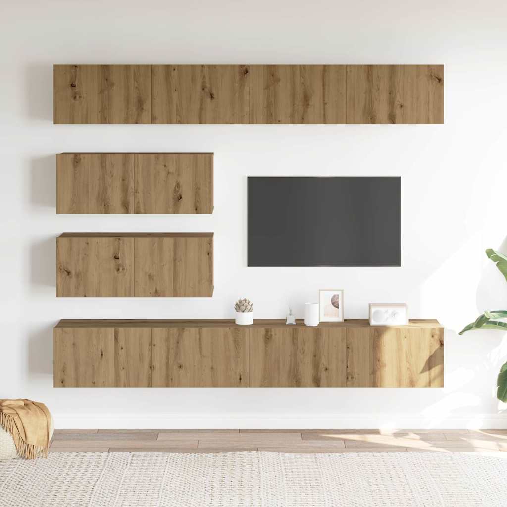 6 Piece TV Cabinet Set Wall-mounted Artisan Oak Engineered Wood