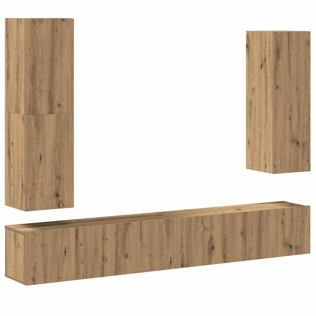 4 Piece TV Cabinet Set Wall-mounted Artisan Oak Engineered Wood