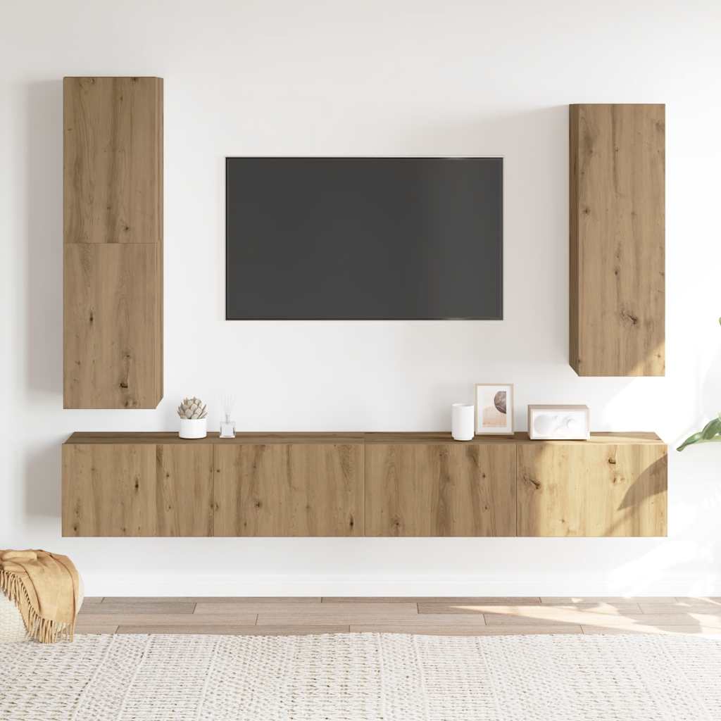 4 Piece TV Cabinet Set Wall-mounted Artisan Oak Engineered Wood
