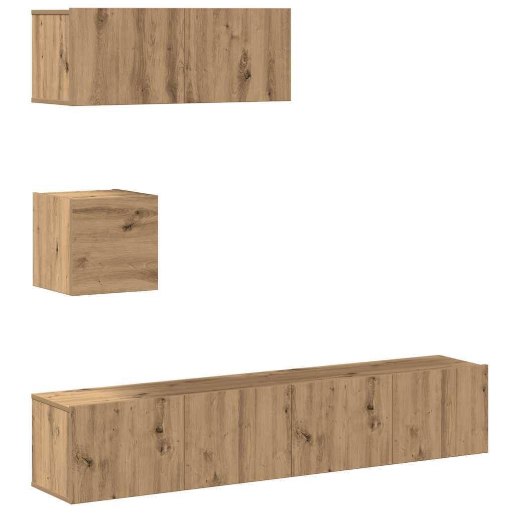 4 Piece TV Cabinet Set Wall-mounted Artisan Oak Engineered Wood