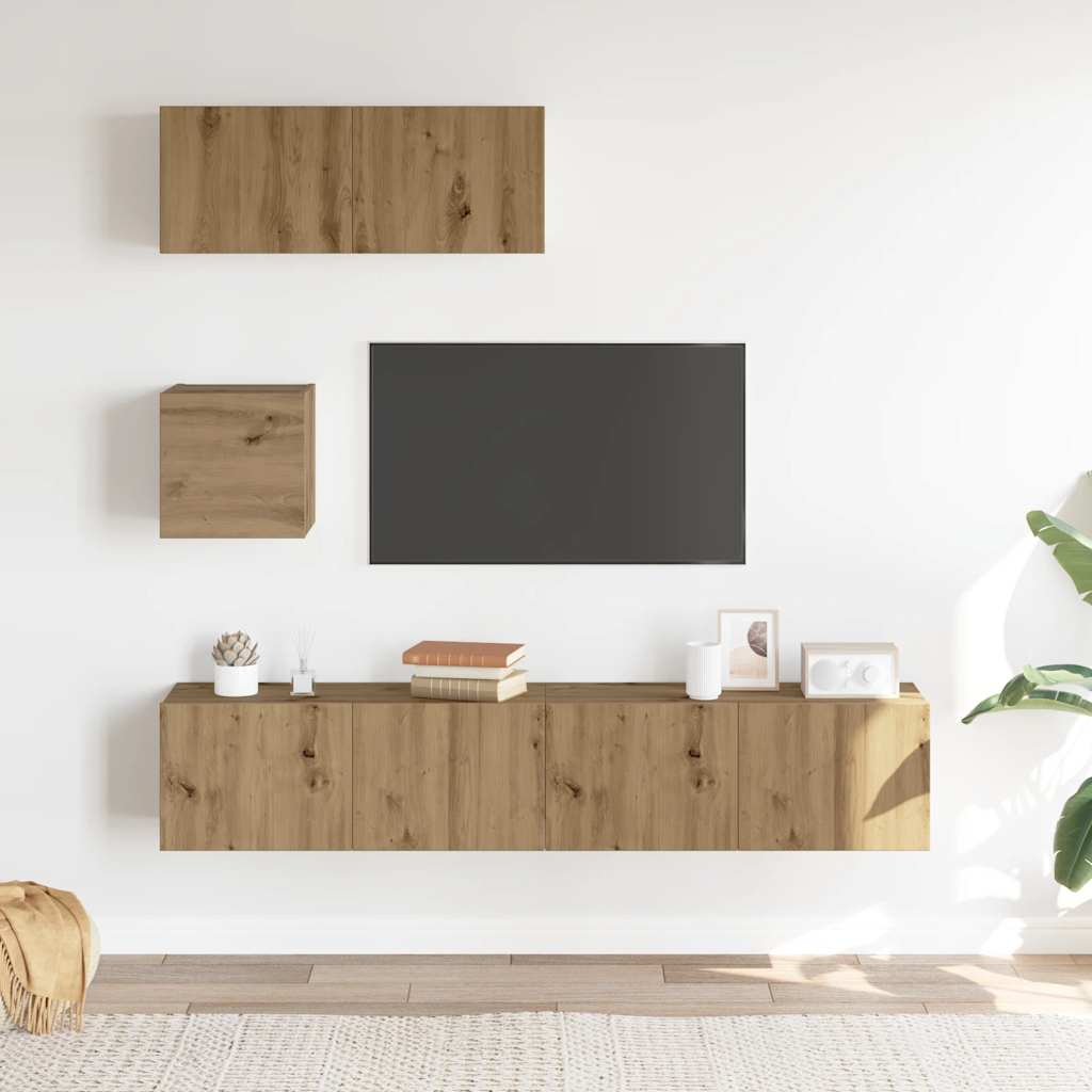 4 Piece TV Cabinet Set Wall-mounted Artisan Oak Engineered Wood
