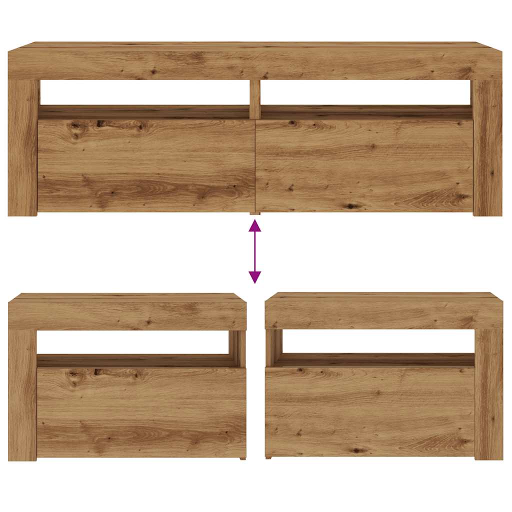 Bedside Cabinets 2 pcs with LEDs Artisan Oak 60x35x40 cm