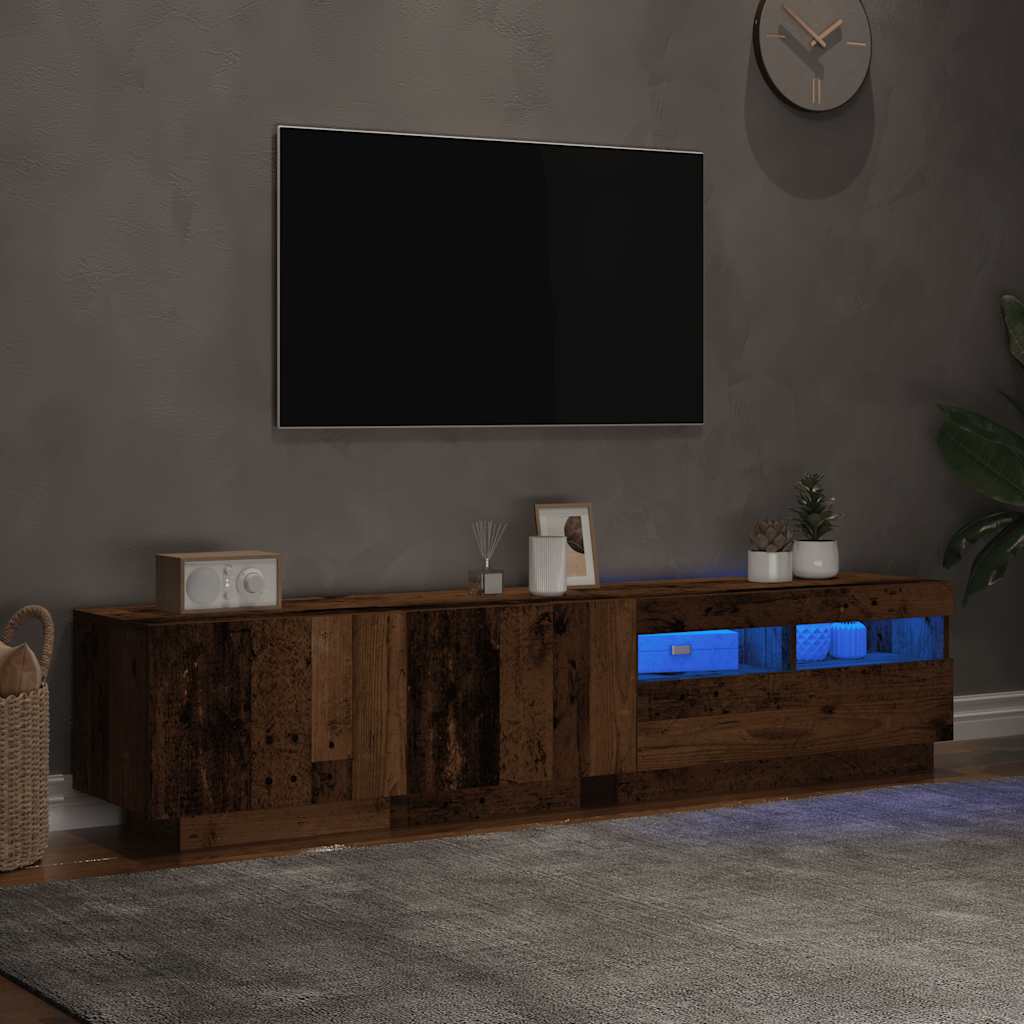 TV Cabinet with LED Lights Old Wood 180x35x40 cm Engineered Wood