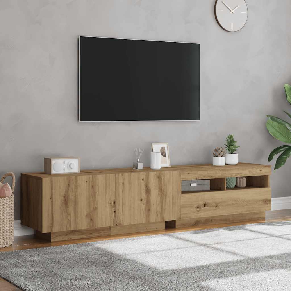 TV Cabinet with LED Lights Artisan Oak 180x35x40 cm Engineered Wood