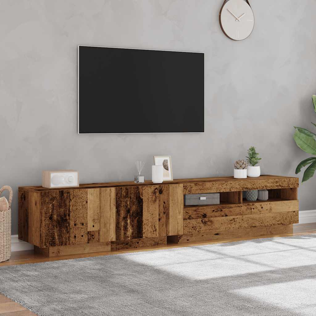 TV Cabinet with LED Lights Old Wood 200x35x40 cm Engineered Wood
