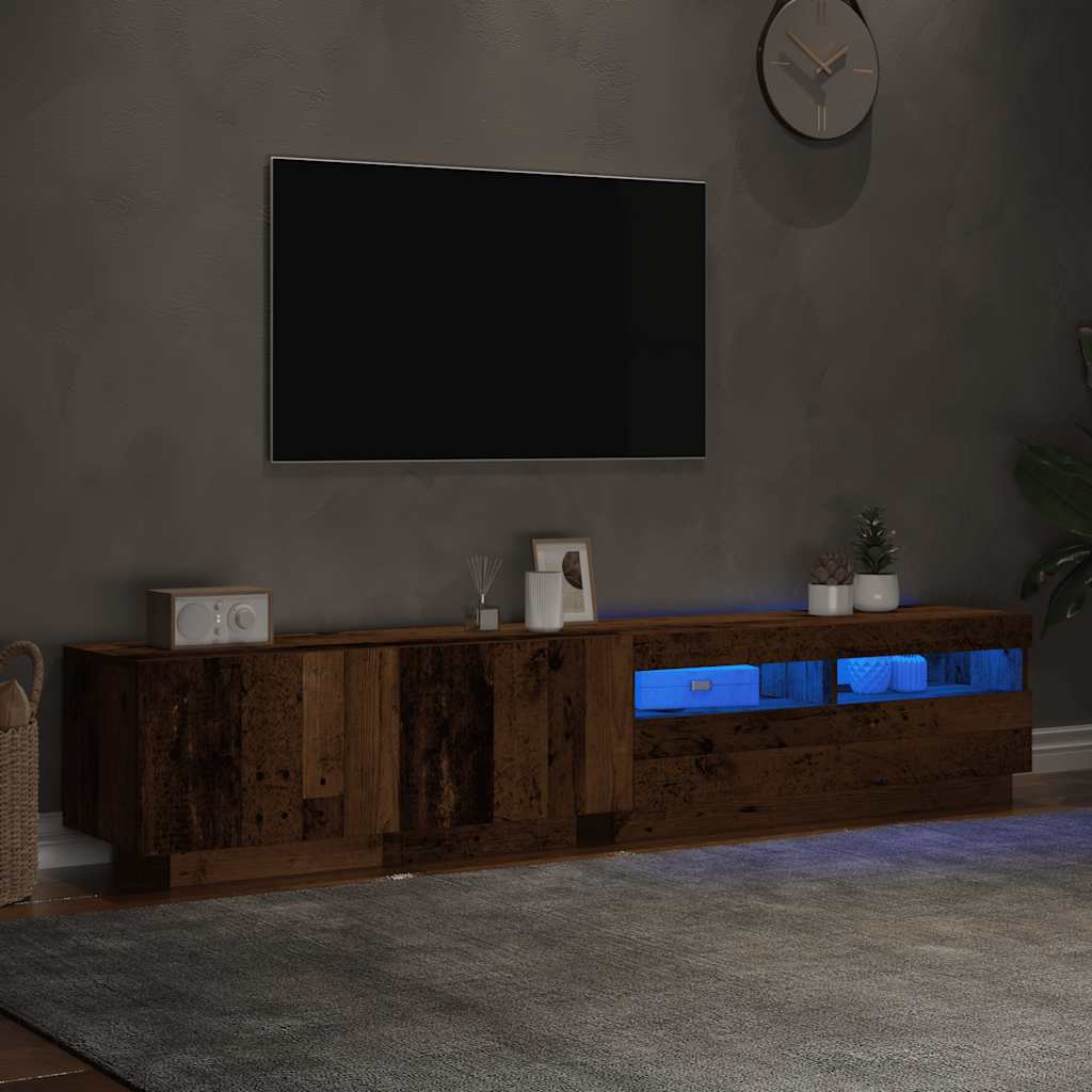 TV Cabinet with LED Lights Old Wood 200x35x40 cm Engineered Wood