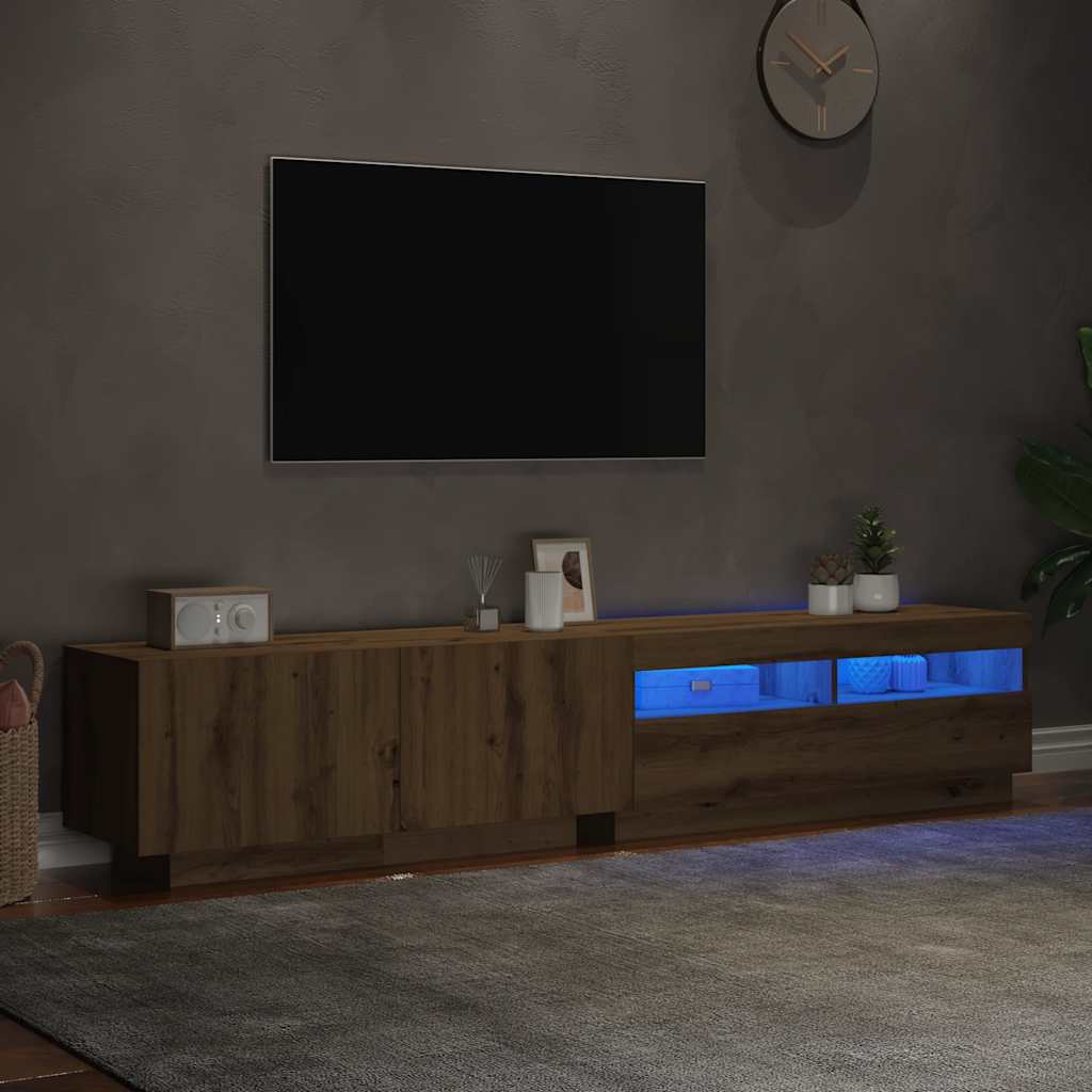 TV Cabinet with LED Lights Artisan Oak 200x35x40 cm Engineered Wood