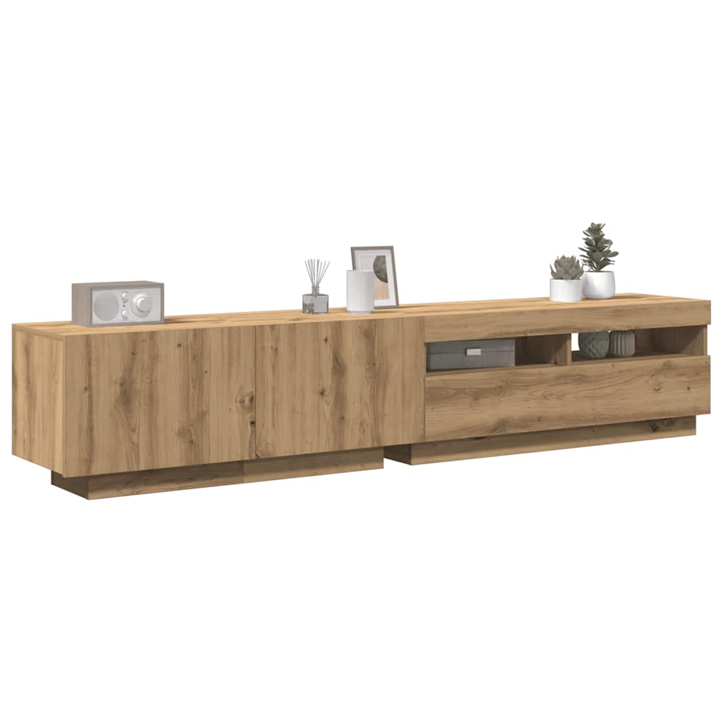 TV Cabinet with LED Lights Artisan Oak 200x35x40 cm Engineered Wood