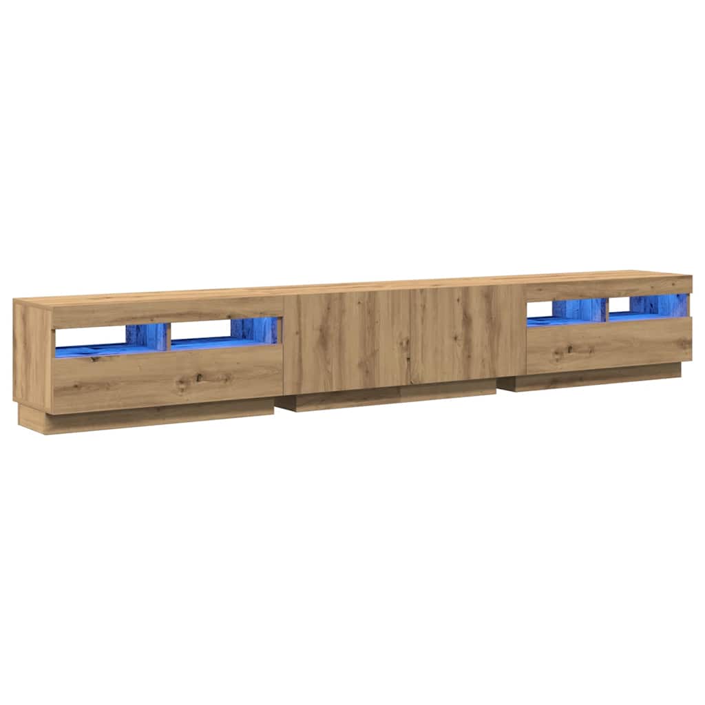 TV Cabinet with LED Lights Artisan Oak 260x35x40 cm Engineered Wood