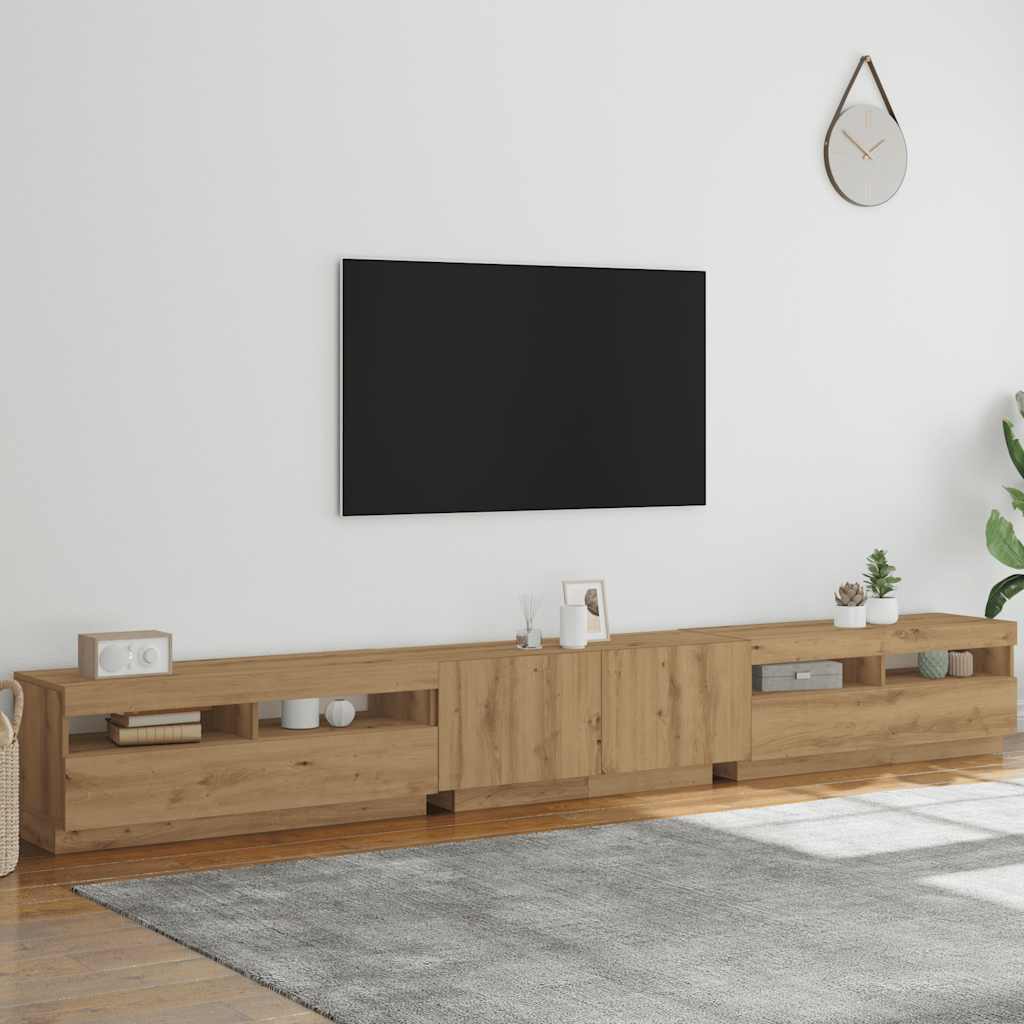 TV Cabinet with LED Lights Artisan Oak 300x35x40 cm Engineered Wood