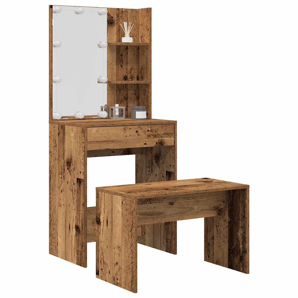 Dressing Table Set With Led Engineered Wood