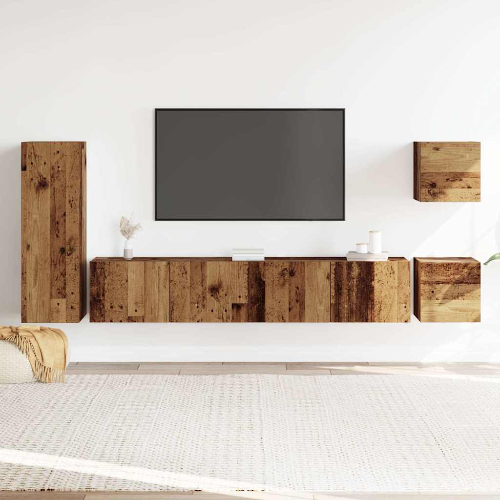 5 Piece TV Cabinet Set Wall-mounted Old Wood Engineered Wood