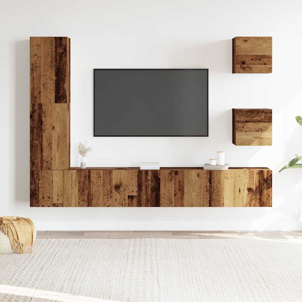 5 Piece TV Cabinet Set Wall-mounted Old Wood Engineered Wood