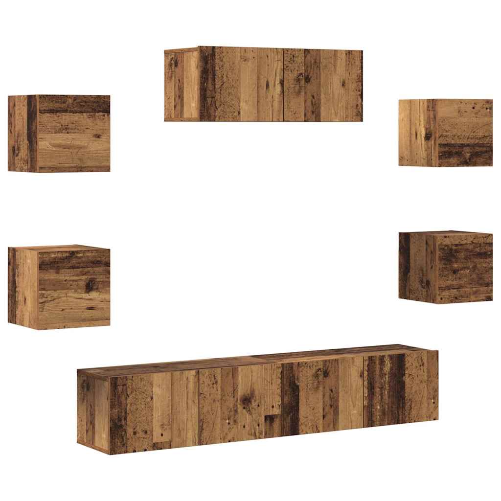 5 Piece TV Cabinet Set Wall-mounted Old Wood