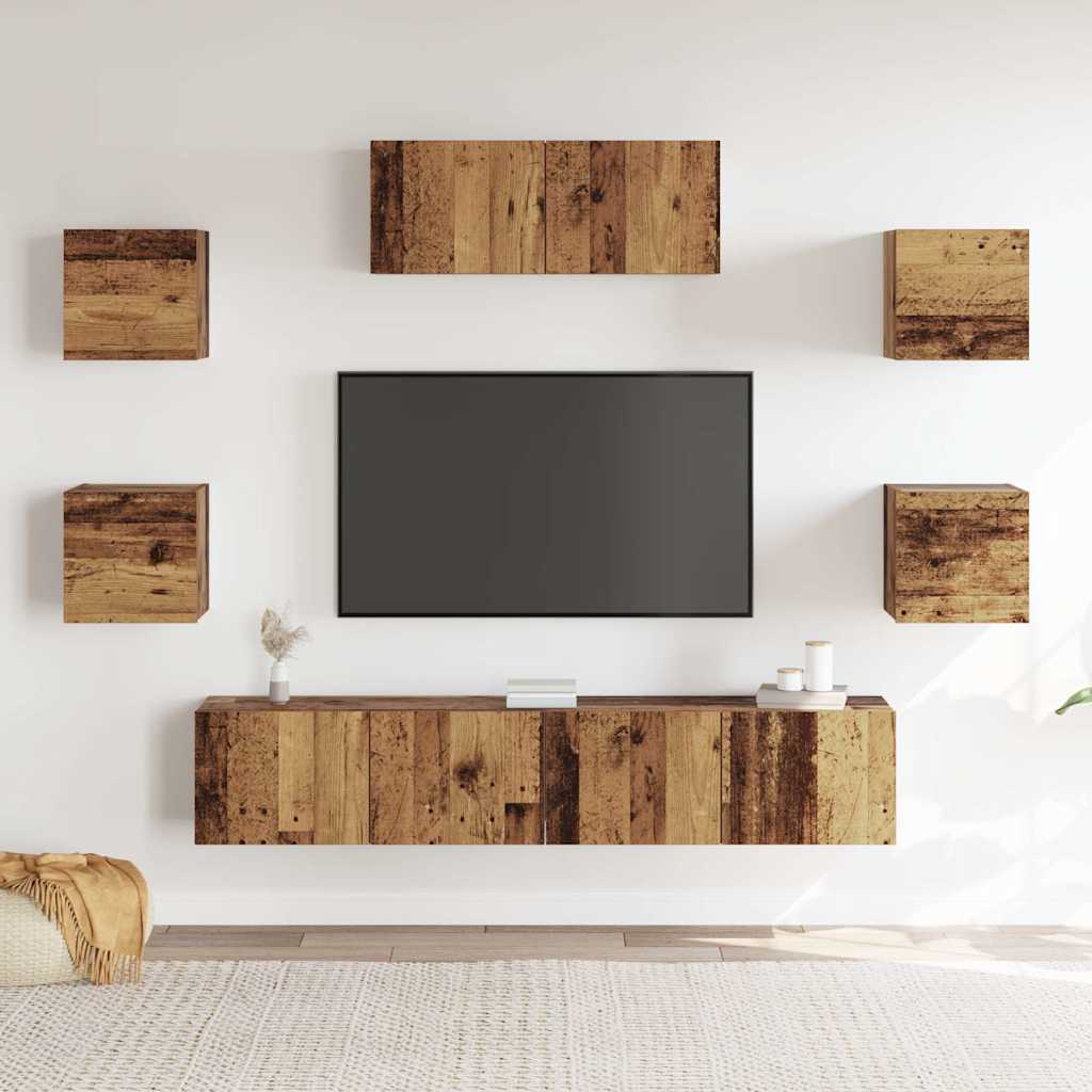 5 Piece TV Cabinet Set Wall-mounted Old Wood
