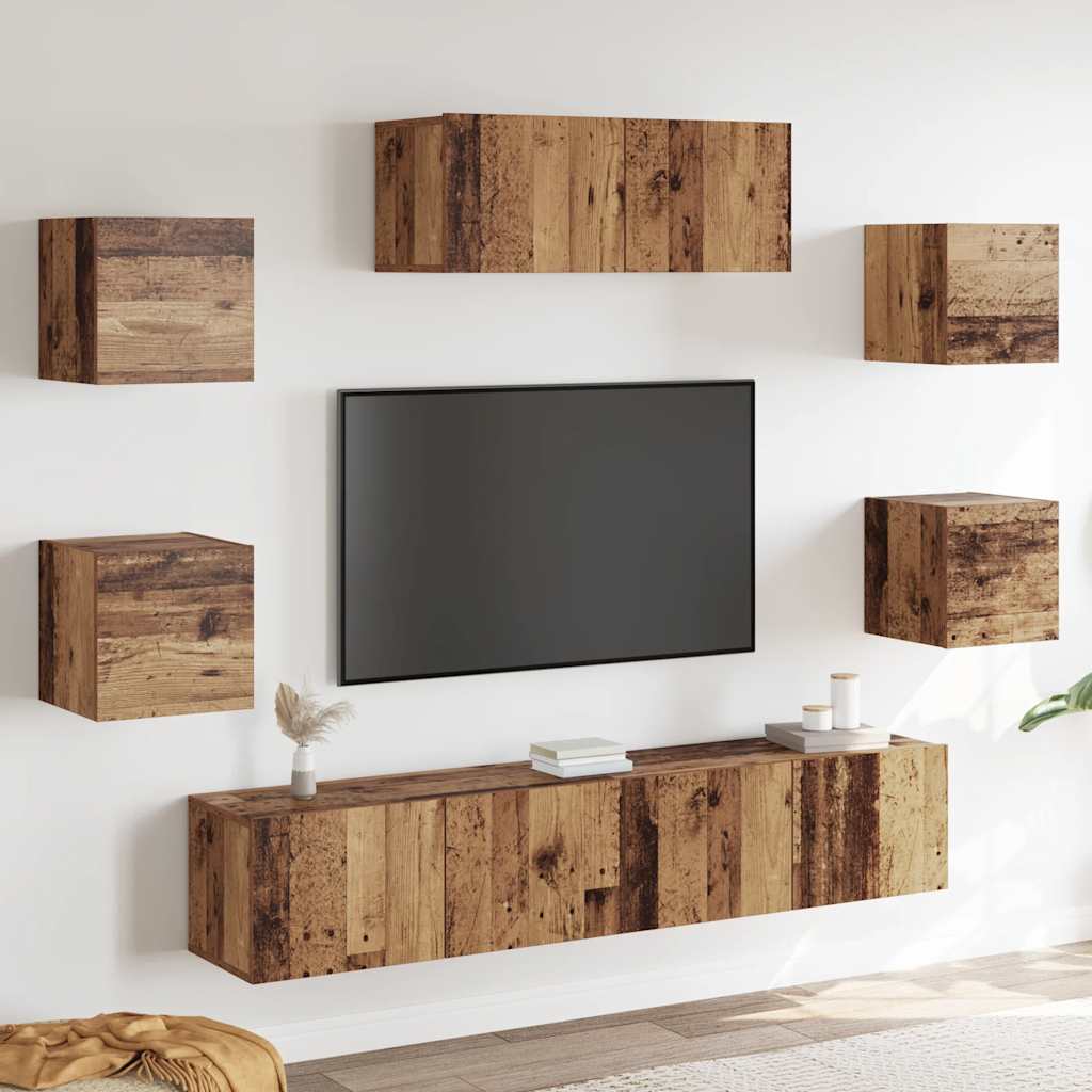 5 Piece TV Cabinet Set Wall-mounted Old Wood