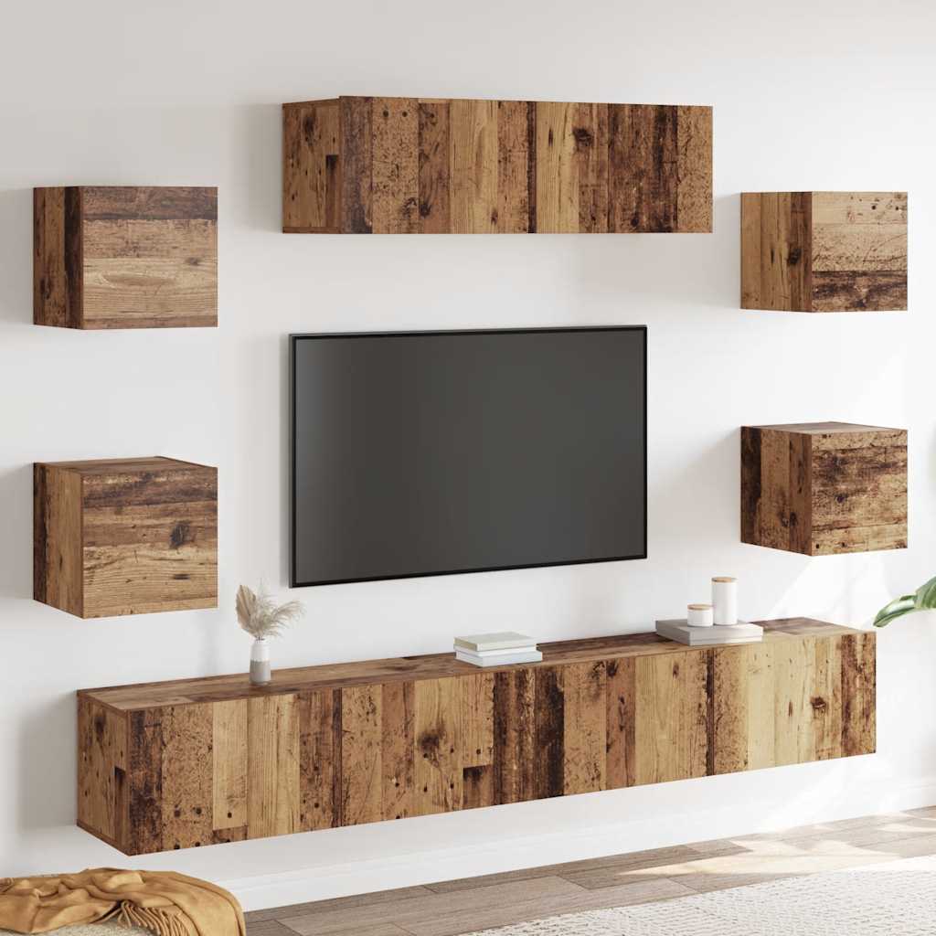 7 Piece TV Cabinet Set Wall-mounted Old Wood Engineered Wood