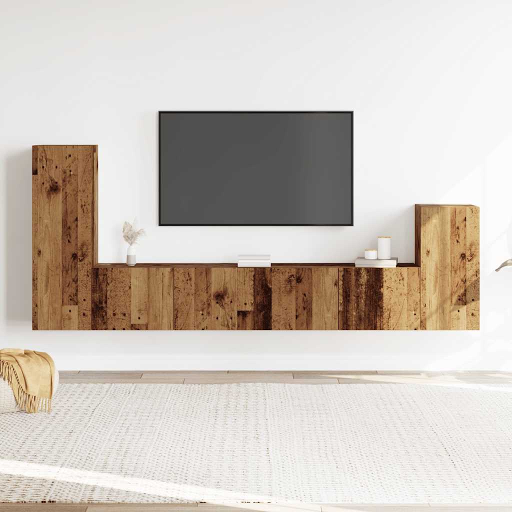 4 Piece TV Cabinet Set Wall-mounted Old Wood Engineered Wood