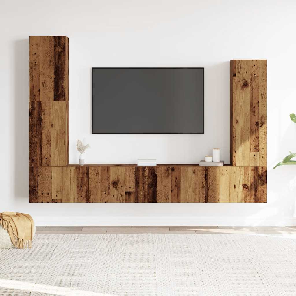 4 Piece TV Cabinet Set Wall-mounted Old Wood Engineered Wood