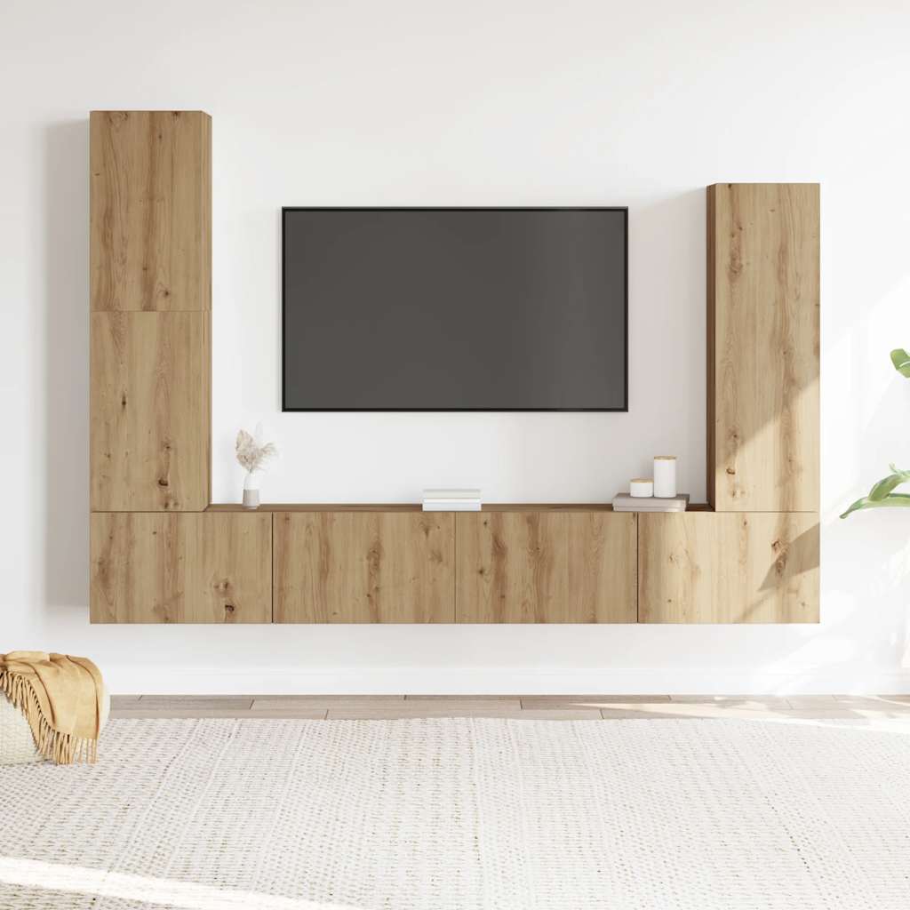 4 Piece TV Cabinet Set Wall-mounted Artisan Oak Engineered Wood