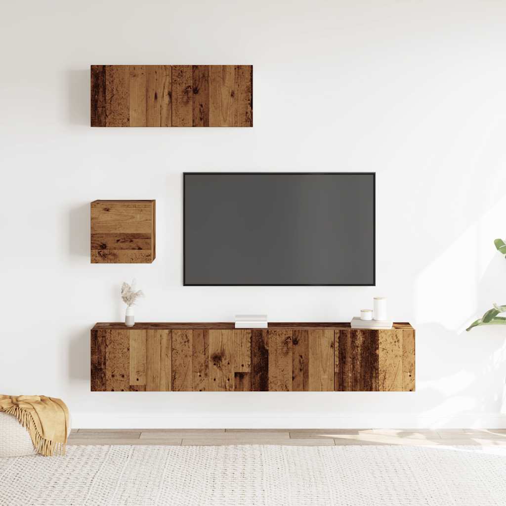 4 Piece TV Cabinet Set Wall-mounted Old Wood Engineered Wood