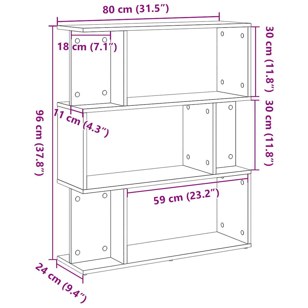 Bookcase Black Oak 80x24x96 cm Engineered Wood