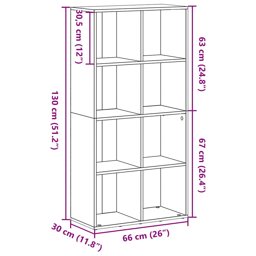Bookcase Black Oak 66x30x130 cm Engineered Wood