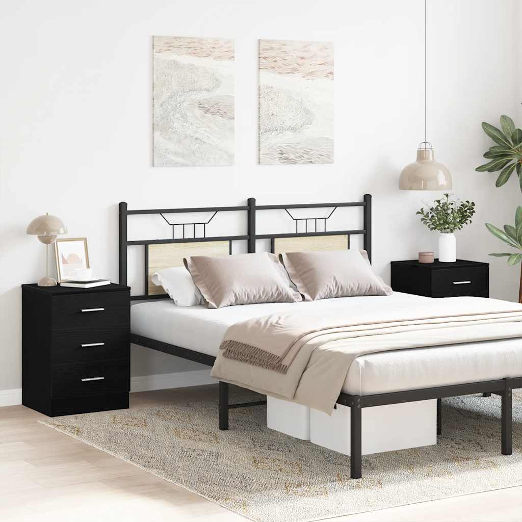 Bedside Cabinets 2 pcs Black Oak 38x35x55 cm Engineered Wood