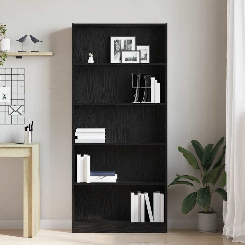 Bookcase Black Oak 80x24x176 cm Engineered Wood