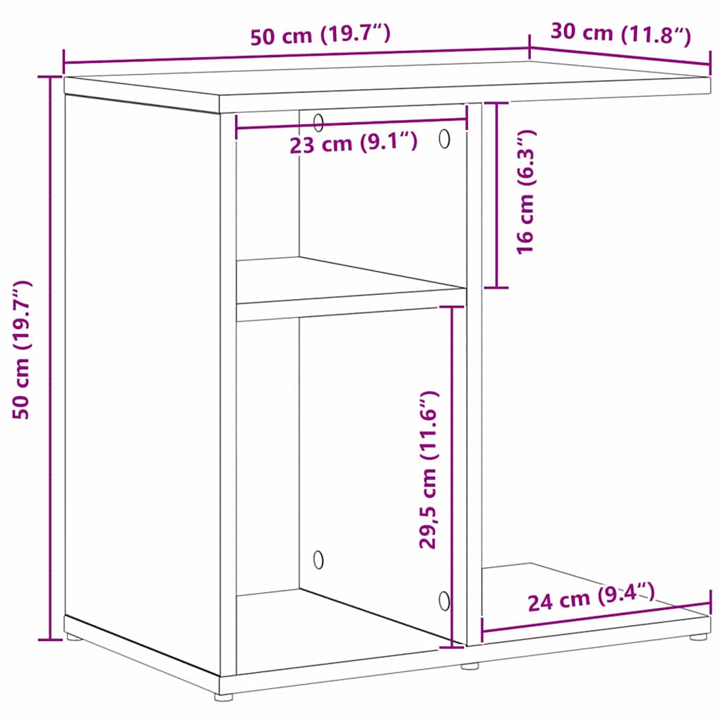 Side Table Black oak 50 x 30 x 50 cm Engineered wood
