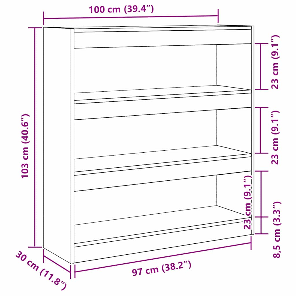 Book Cabinet Artisan oak 100 x 30 x 103 cm Engineered Wood