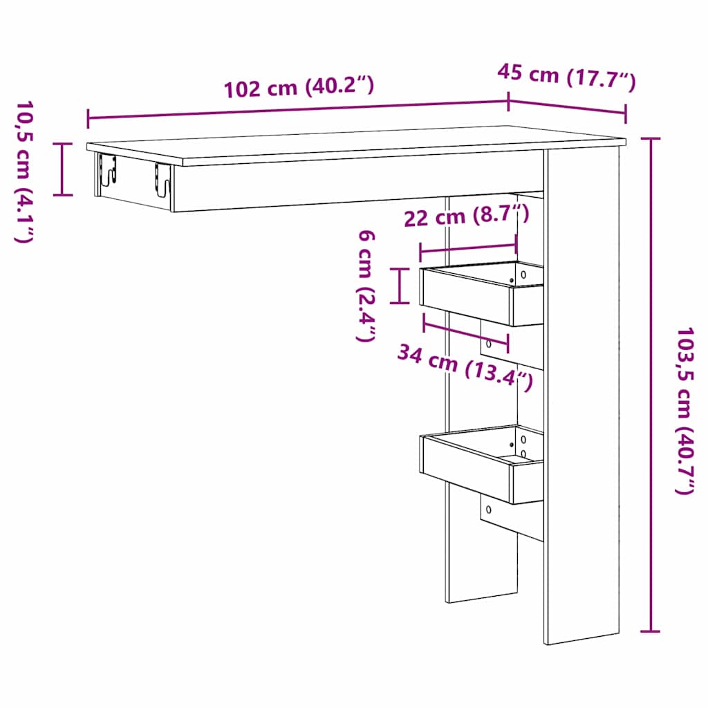 Wall Bar Table Black oak 102 x 55 x 103.5 cm Engineered wood