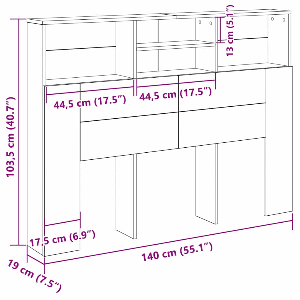 Headboard Cabinet Black oak 140 x 19 x 103.5 cm Engineered wood