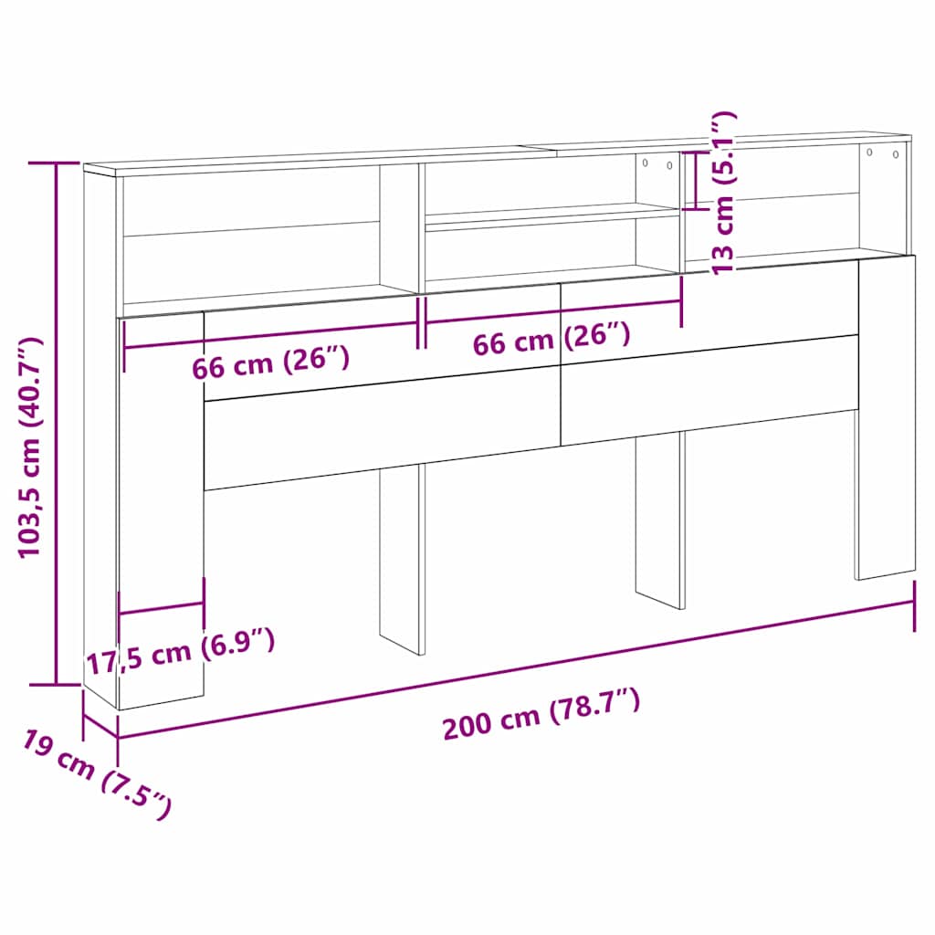 Headboard Cabinet Black oak 200 x 19 x 103.5 cm Engineered wood