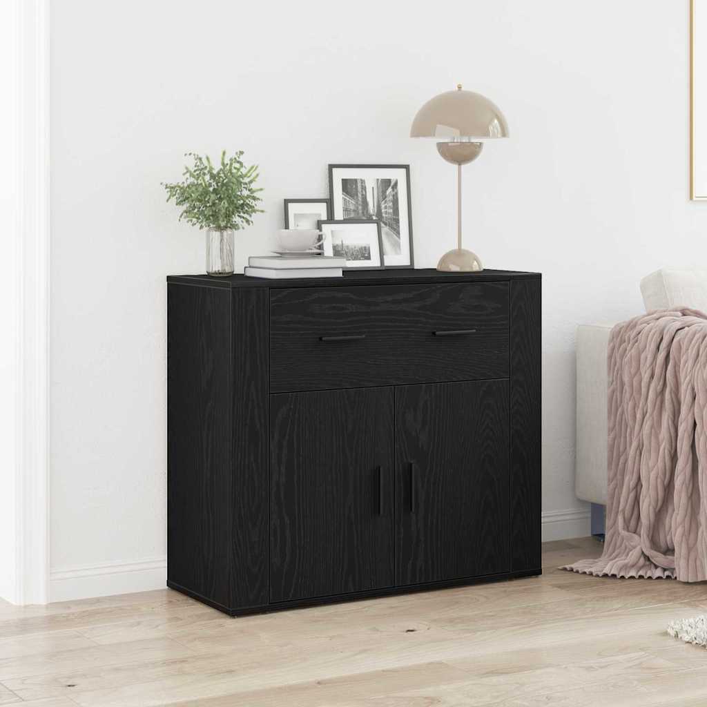 Sideboard with Drawer Black Oak 80 x 33 x 70 cm Engineered wood
