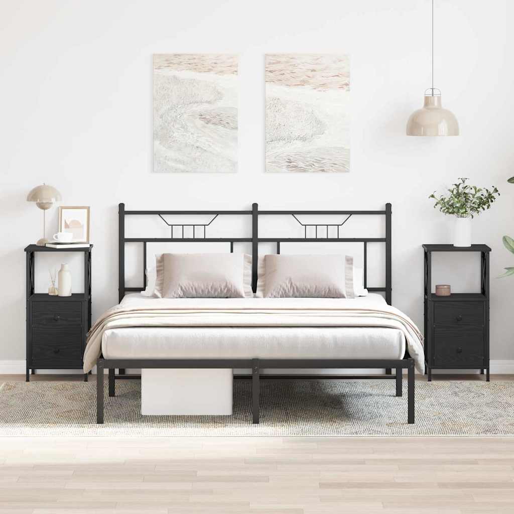 Bedside Cabinet with Drawer 2 pcs Black oak 34 x 35.5 x 70 cm