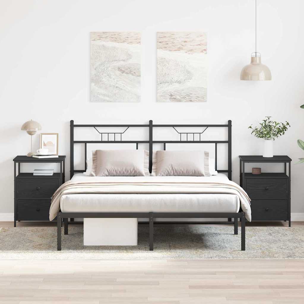 Bedside Cabinet with Drawer 2 pcs Black oak 44 x 45 x 60 cm