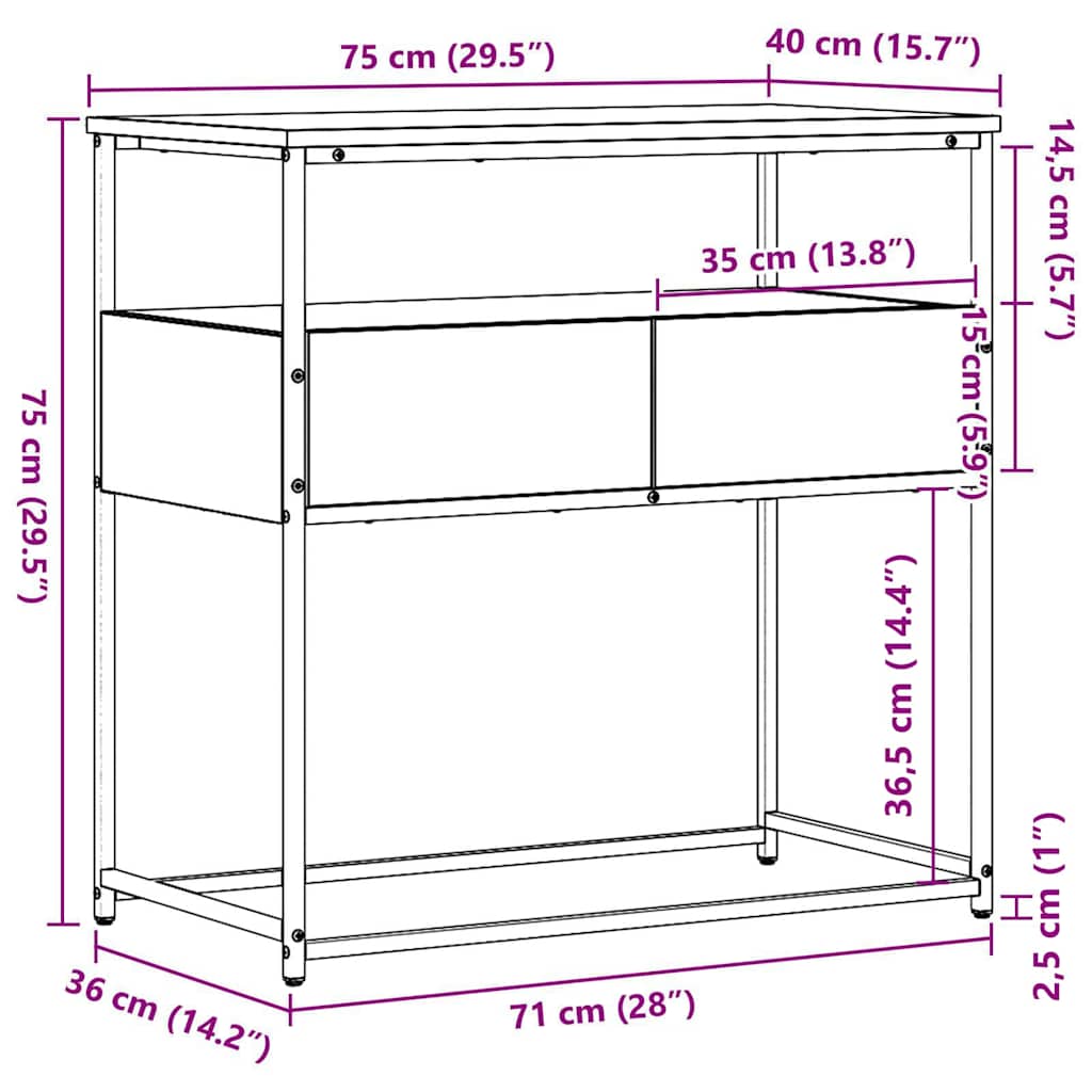 Console Table with Drawer Old Wood 75 x 40 x 75 cm
