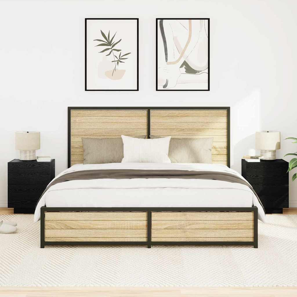 Bedside Cabinet with Drawer 2 pcs Black oak