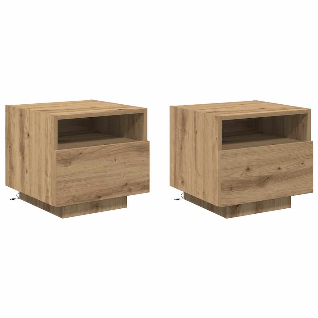 Bedside Cabinet with Drawer 2 pcs Artisan oak 40 x 39 x 37 cm