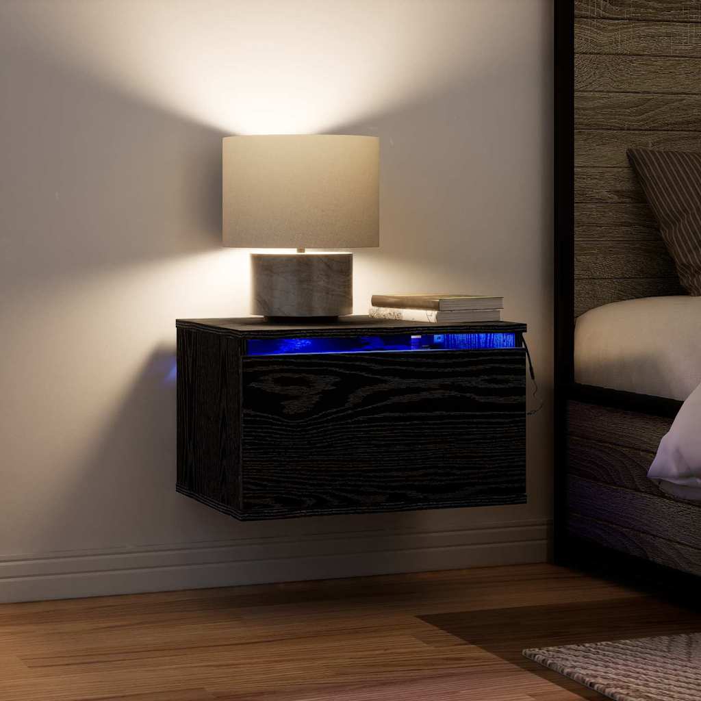Wall-mounted Bedside Cabinet with Black Oak 50 x 36 x 30 cm