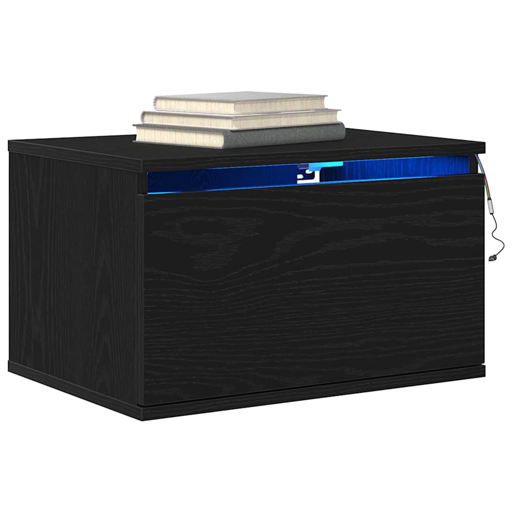 Wall-mounted Bedside Cabinet with Black Oak 50 x 36 x 30 cm