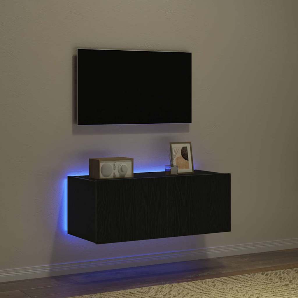 TV Wall Cabinet Black oak 80 x 35 x 31 cm Engineered wood