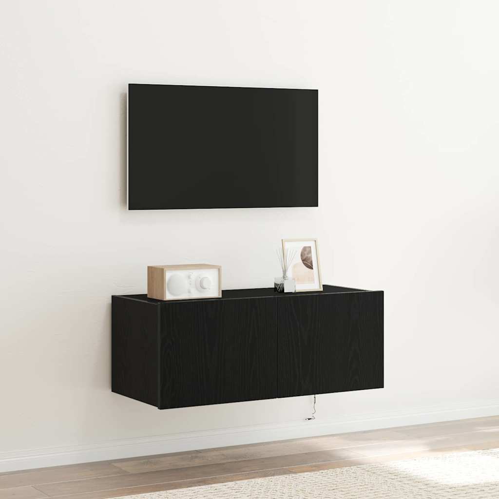 TV Wall Cabinet Black oak 80 x 35 x 31 cm Engineered wood