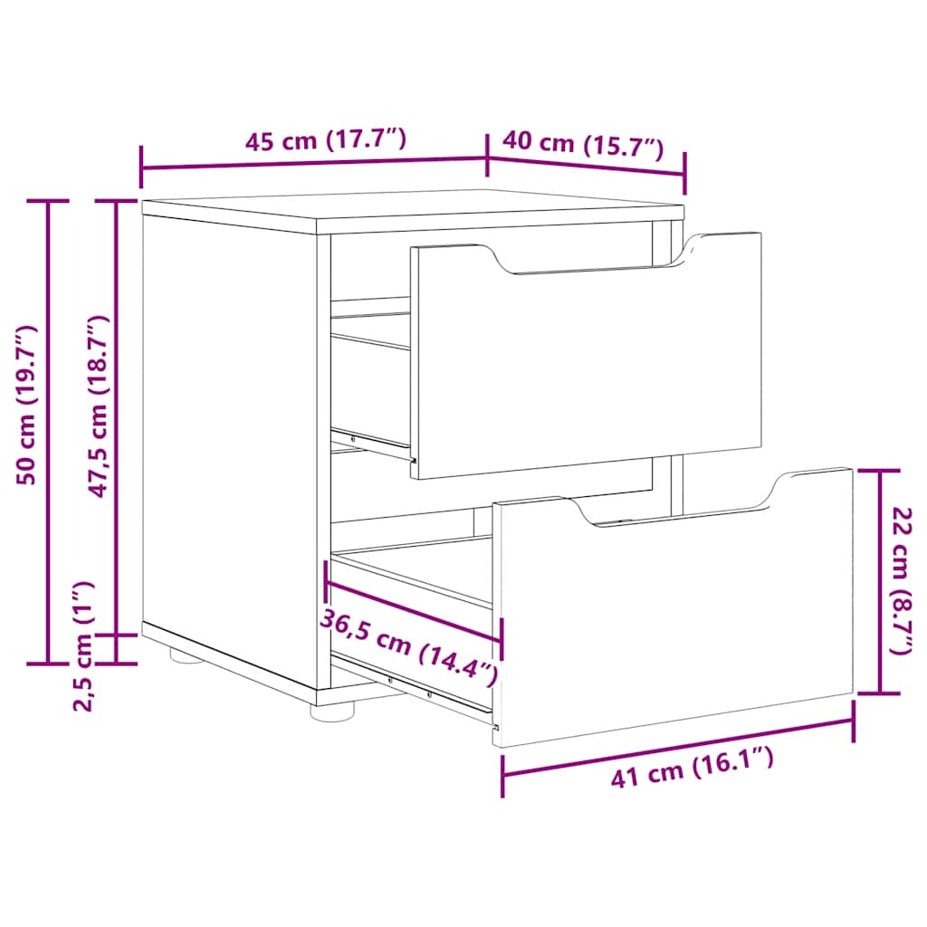 Bedside Cabinet VISNES Black 45x40x50 cm Engineered Wood
